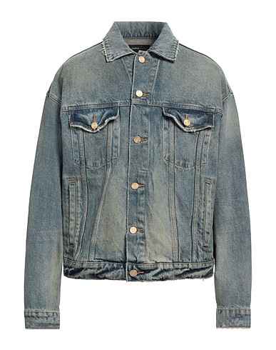 PURPLE Denim jacket Blue 100% Cotton, Cow leather