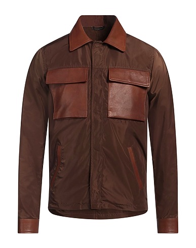 GREY DANIELE ALESSANDRINI Jacket Brown 100% Polyester, Ovine leather