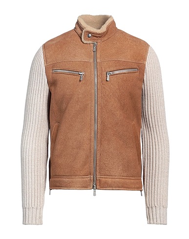 ELEVENTY Giubbotto Pelle Cammello 100% Pelle di agnello, Lana, Viscosa, Poliammide
