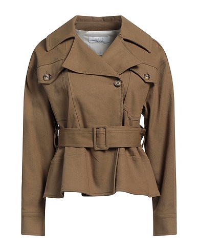 KAOS Double breasted pea coat Khaki 97% Cotton, 3% Elastane