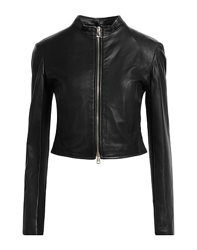 KAOS Biker jacket Black 100% Leather, Viscose, Polyamide, Elastane