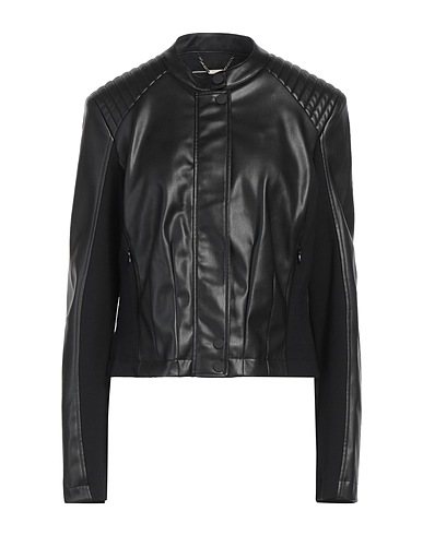 GUESS Biker jacket Black 100% Polyester, Polyurethane, Viscose, Polyamide, Elastane
