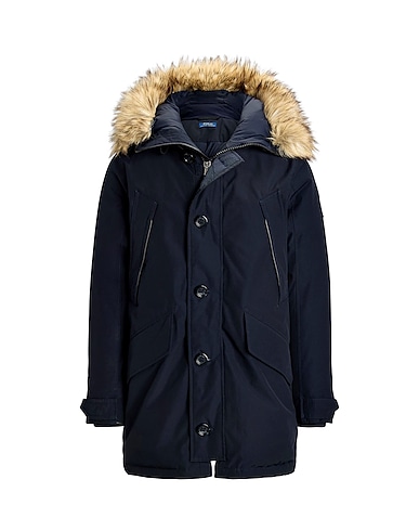 POLO RALPH LAUREN Shell  jacket FAUX-FUR-TRIM DOWN HOODED COAT
 Navy 55% Recycled polyester, 29% Polyester, 16% Cotton