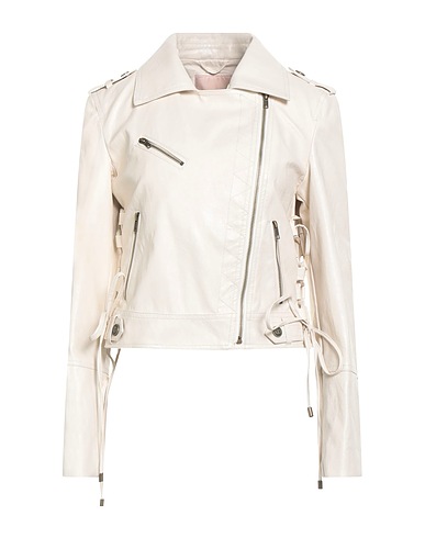 TWINSET Biker jacket Ivory 75% Viscose, 14% Polyester, 7% Cotton, 4% Metallic fiber