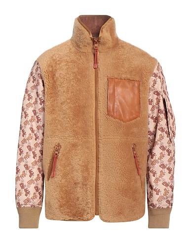 COACH Teddy Coat Cammello 100% Poliestere, Acrilico, Nylon, Lana, Pelle di pecora