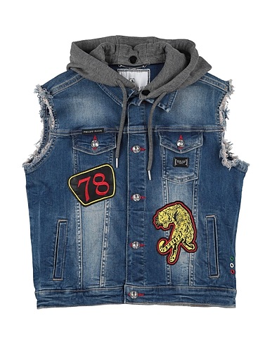 PHILIPP PLEIN Denim jacket Blue 94% Cotton, 4% Polyester, 2% Elastane