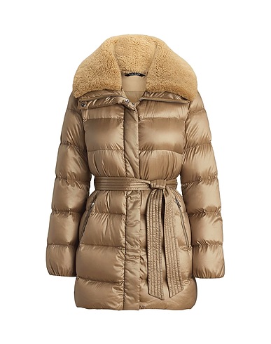 LAUREN RALPH LAUREN Steppjacke FAUX-SHEARLING-TRIM BELTED DOWN COAT
 Sand 56% Polyester, 44% Nylon