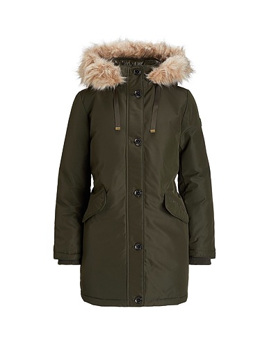 LAUREN RALPH LAUREN Coat FAUX-FUR-TRIM HOODED PUFFER COAT
 Military green 100% Polyester