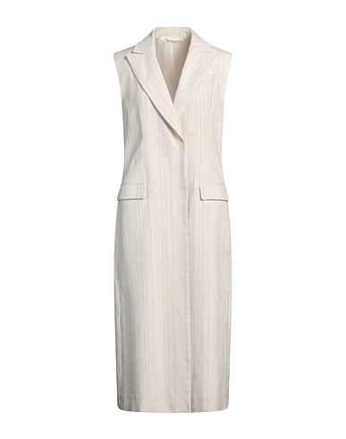 BRUNELLO CUCINELLI Double breasted pea coat Ivory 82% Cotton, 16% Linen, 2% Elastane, Brass, Ecobrass