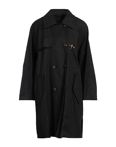 FAY Double breasted pea coat Black 58% Cotton, 42% Linen