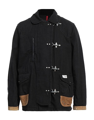 FAY Blouson en jean Noir 100% Coton, Cuir de bovin