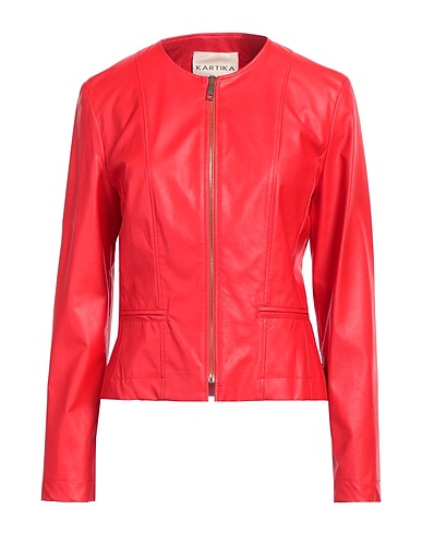 KARTIKA Biker jacket Red 50% Polyurethane, 50% Viscose