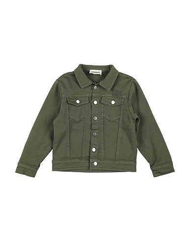 BIKKEMBERGS Denim jacket Military green 97% Cotton, 3% Elastic fibres
