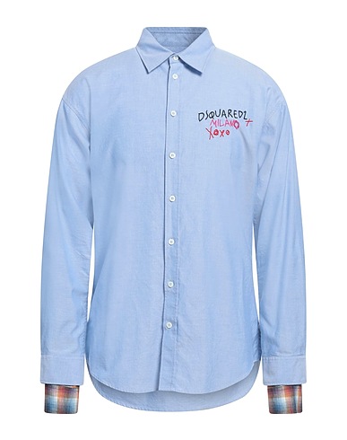 DSQUARED2 Solid colour shirt Light blue 100% Cotton, Linen