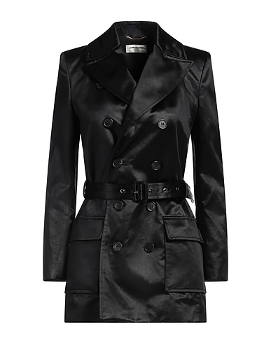 SAINT LAURENT Full-length jacket NERO 54% Cotton, 46% Acetate
