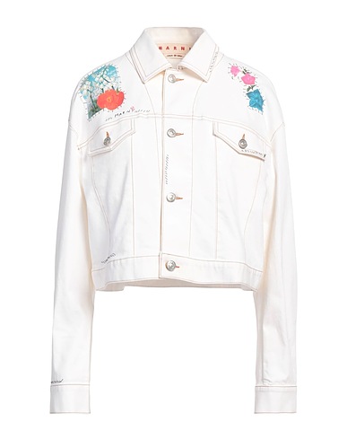 MARNI Denim jacket White 98% Cotton, 2% Elastane, Cow leather