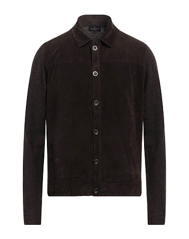 HACKETT Jacket Dark brown 100% Goat skin, Wool