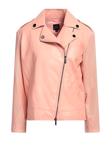 ARMANI EXCHANGE Biker jacket Salmon pink 100% Polyester, Polyurethane
