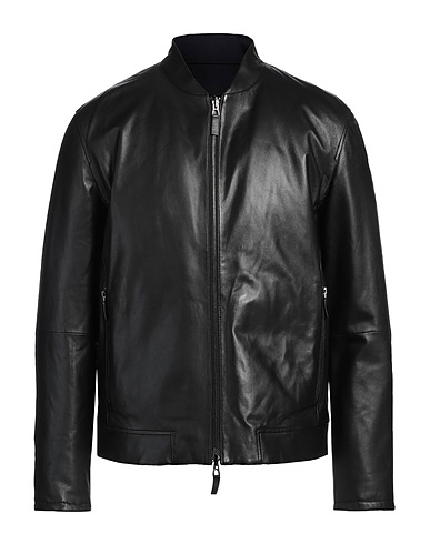 EMPORIO ARMANI Кожаная куртка Чёрный 100% Кожа ягненка, Натуральная шерсть, Кашемир