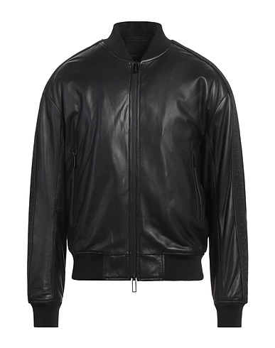EMPORIO ARMANI Bomber Black 100% Lambskin, Polyester, Elastane, Polyamide