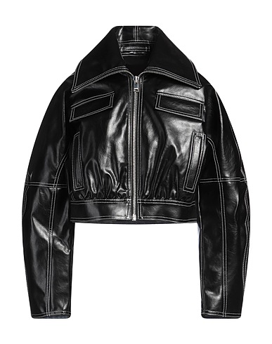 GANNI Biker jacket Black 65% Polyurethane, 23% Recycled polyester, 7% Cotton, 5% Viscose