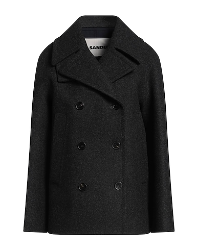 JIL SANDER Coat Charcoal 100% Virgin Wool, Polyamide, Calfskin