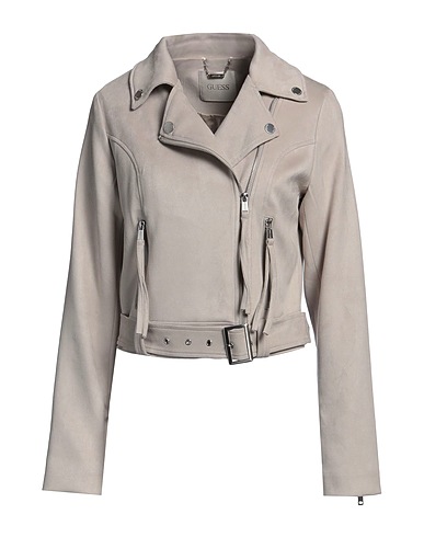 GUESS Biker jacket Light grey 95% Polyester, 5% Elastane