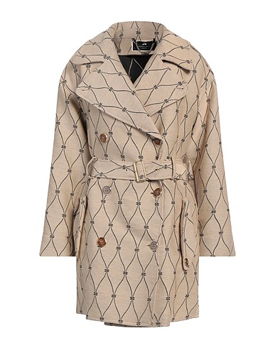 ELISABETTA FRANCHI Double breasted pea coat Sand 52% Polyester, 48% Cotton