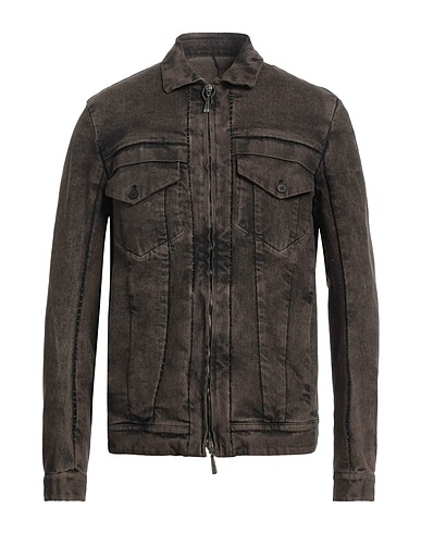 MASNADA Denim jacket Dark brown 99% Cotton, 1% Elastane