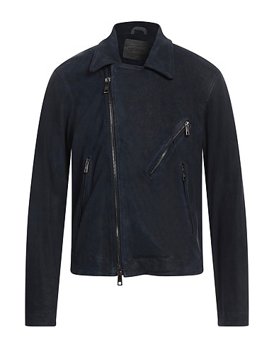 GIORGIO BRATO Biker jacket Midnight blue 100% Leather, Cotton, Elastane