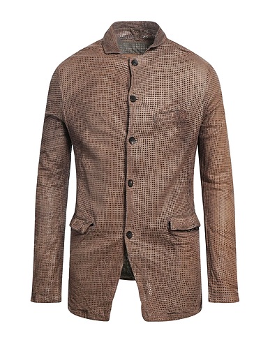 GIORGIO BRATO Jacket Khaki 100% Leather, Cotton, Elastane