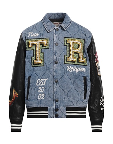 TRUE RELIGION Denim jacket Blue 100% Cotton, Polyurethane, Rayon, Polyester, Elastane