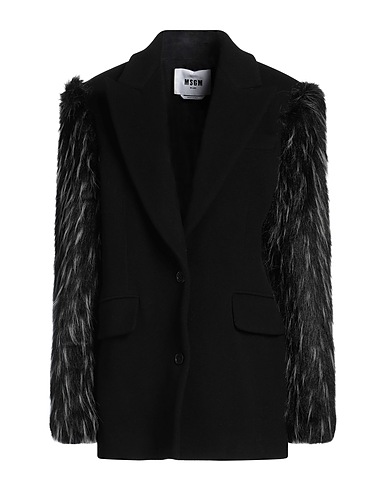 MSGM Coat Black 75% Virgin Wool, 25% Polyamide, Modacrylic, Polyester