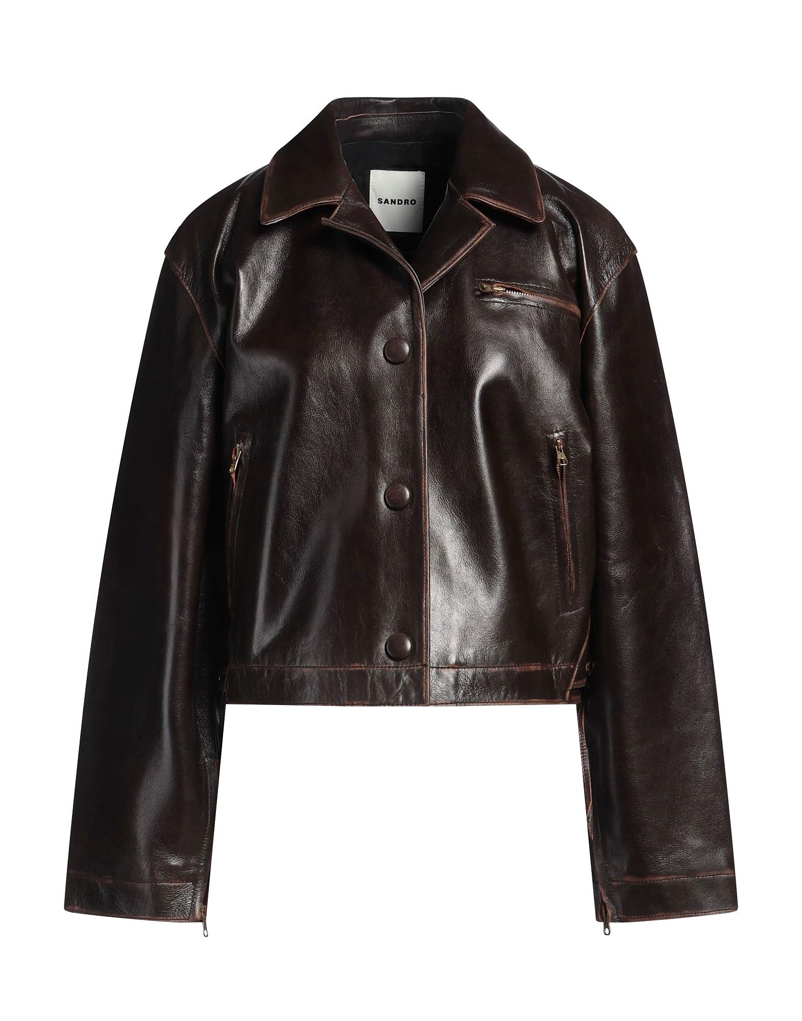 SANDRO Jacket Dark brown Lambskin zoomed