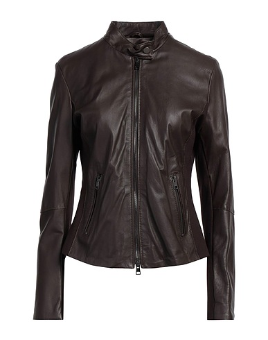STREET LEATHERS Biker jacket Dark brown 100% Leather, Viscose, Nylon