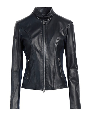 STREET LEATHERS Biker jacket Midnight blue 100% Leather, Viscose, Nylon
