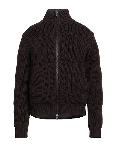 MONCLER COATS & JACKETS Dark brown 100% Virgin Wool, Polyester