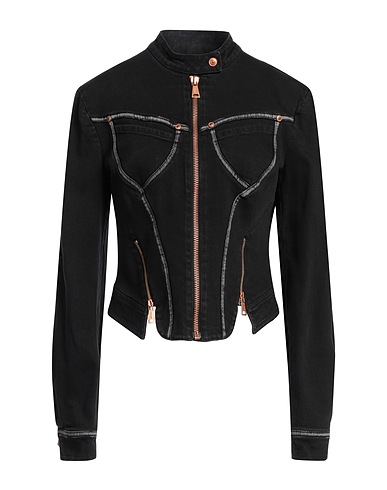 VERSACE JEANS COUTURE Giubbotto jeans Nero 99% Cotone, 1% Elastan