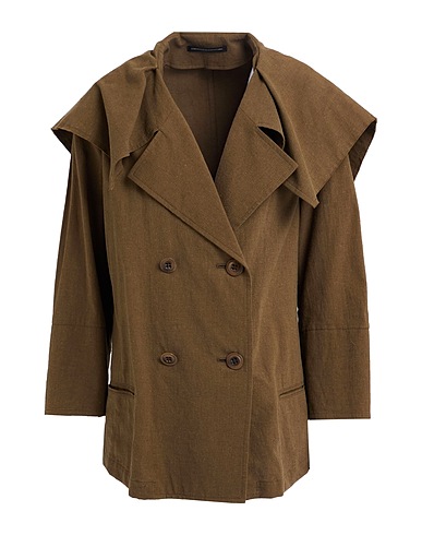 Y'S YOHJI YAMAMOTO Double breasted pea coat Military green 70% Cotton, 30% Linen