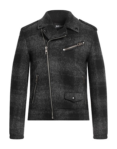 JUST CAVALLI Biker jacket Grey 52% Polyester, 48% Virgin Wool, Viscose, Cotton, Polyurethane