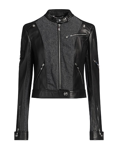 VERSACE Biker jacket Black 100% Lambskin, Cotton, Calfskin