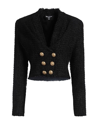 BALMAIN Double breasted pea coat Black 79% Polyamide, 15% Virgin Wool, 6% Cotton