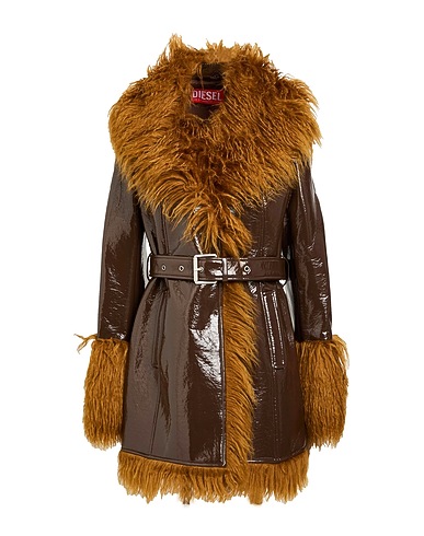 DIESEL Coat Brown 85% Rayon, 15% Polyester, Polyurethane, Modacrylic