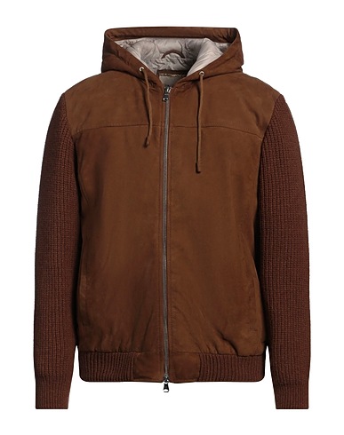 D'AMICO Jacket Brown Goat skin, Wool, Cashmere