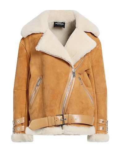 DONDUP Teddy Coat Camel 100% Lambskin, Calfskin