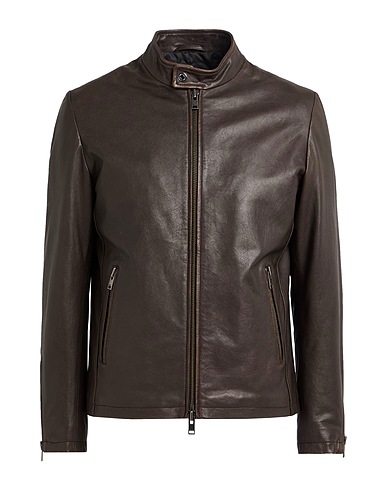 LIU •JO MAN Biker jacket Dark brown 100% Leather