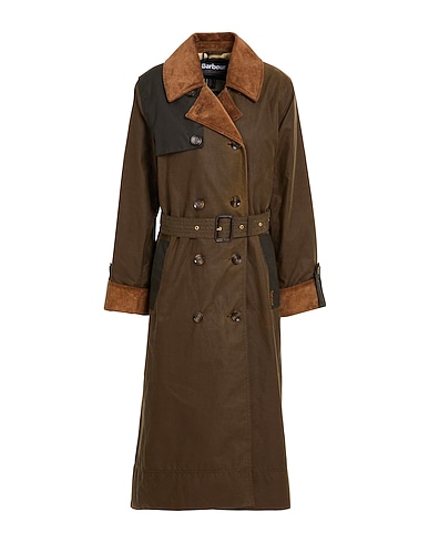 BARBOUR Double breasted pea coat Military green 100% Cotton, Recycled polyester