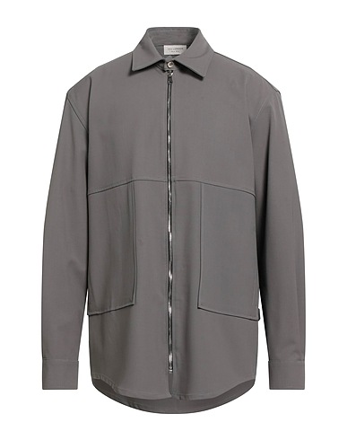 YES LONDON Camicia tinta unita Grigio 58% Lana Vergine, 38% Poliestere, 4% Elastan