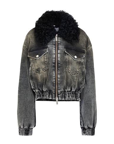 BLUMARINE Denim jacket Black 98% Cotton, 2% Elastane, Kalgan lamb shearling