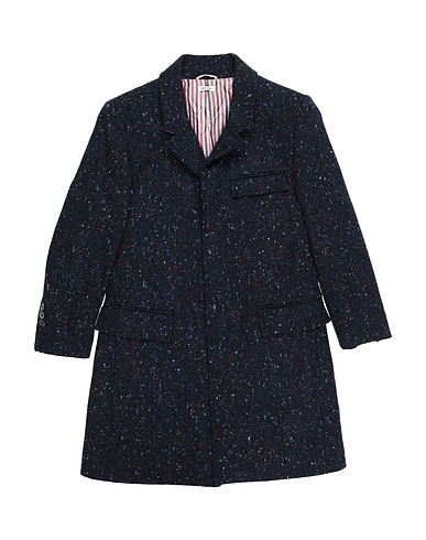 THOM BROWNE Coat Midnight blue 100% Virgin Wool, Mother-of-pearl